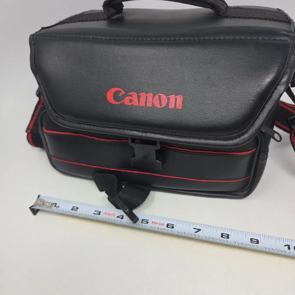 Vintage Official CANON Leather Case Black Red w/ Shoulder Strap 80s Footed